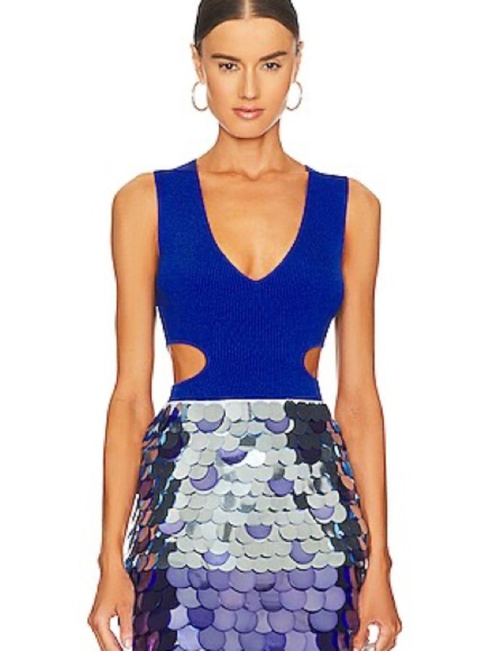 SIMKHAI Shelbi Deep V Cut Out Bodysuit in Cobalt - Picture 3 of 4